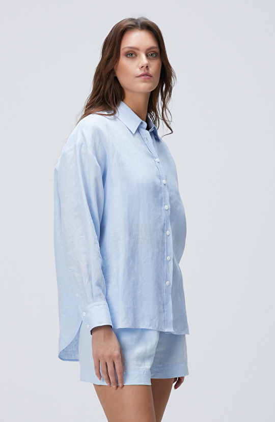 Açık Mavi Keten Gömlek