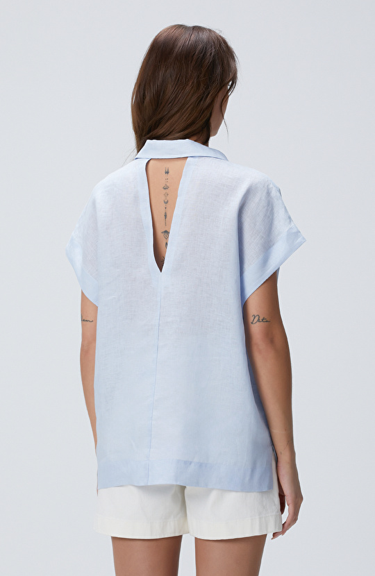 Açık Mavi Keten Bluz
