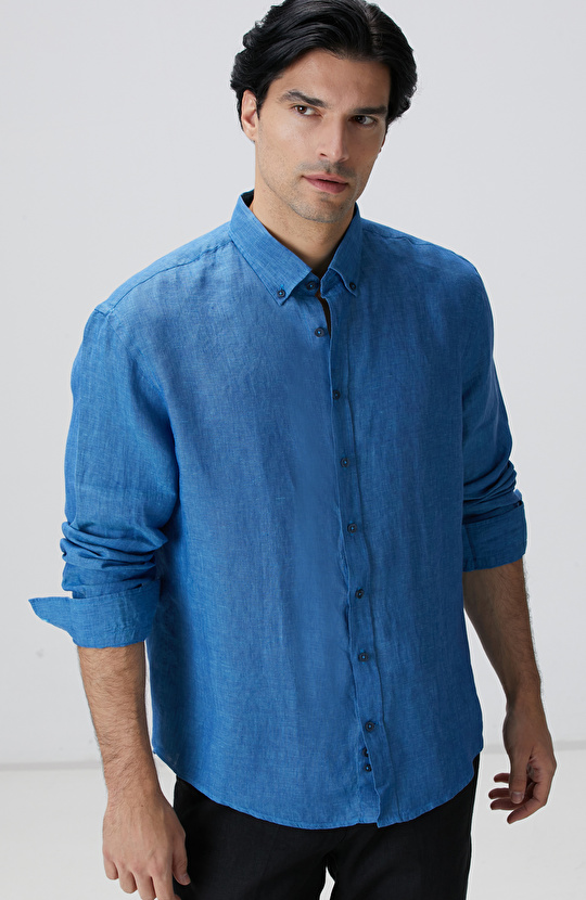 Turkuaz Keten Gömlek