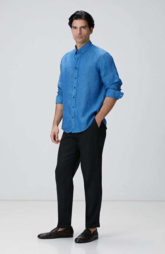 Turkuaz Keten Gömlek