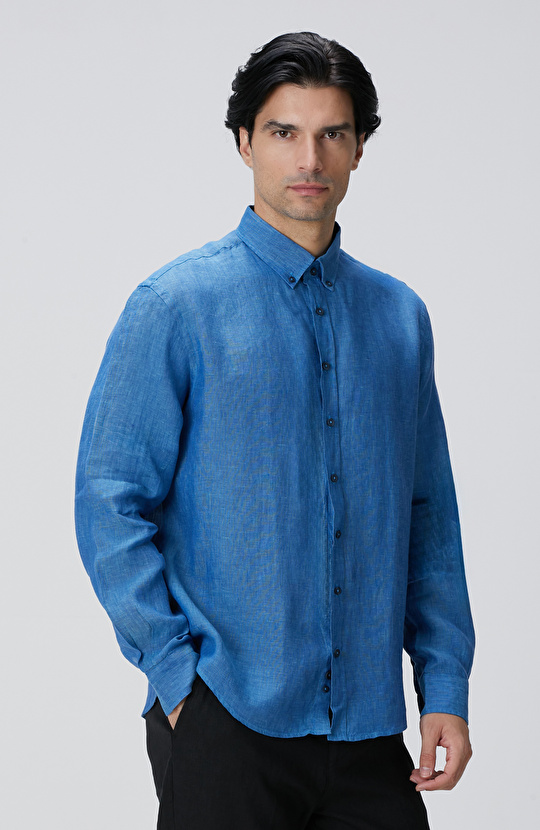 Turkuaz Keten Gömlek