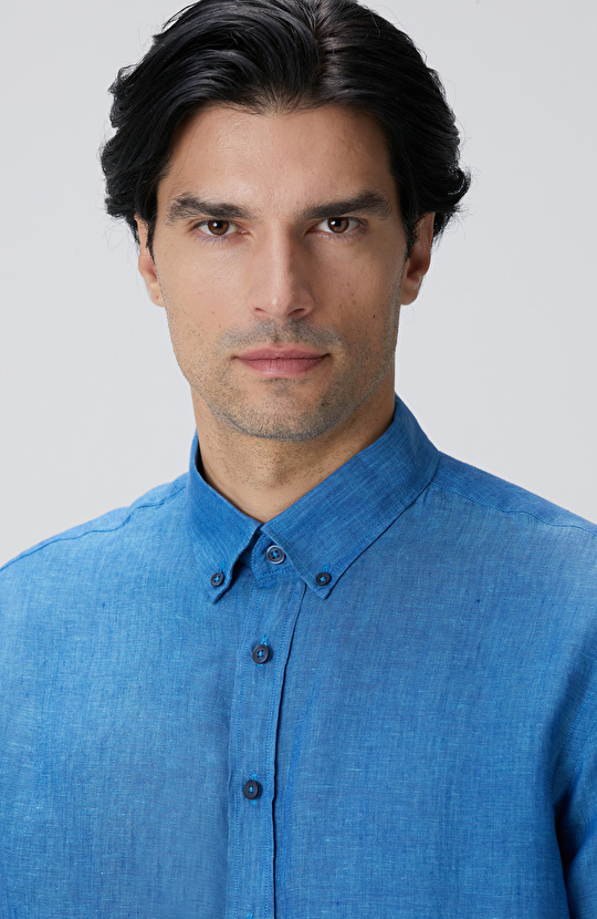 Turkuaz Keten Gömlek