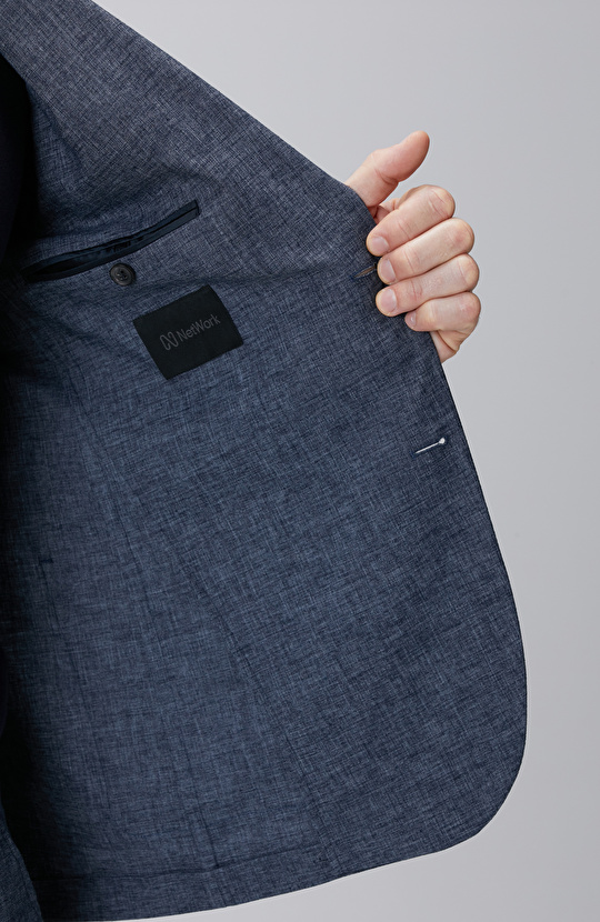 Indigo Keten Karışımlı Takım Elbise