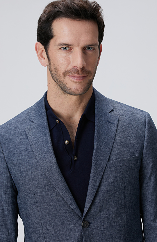 Indigo Keten Karışımlı Takım Elbise