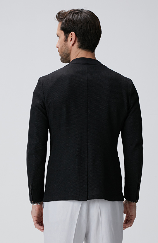 Siyah Keten Karışımlı Ceket