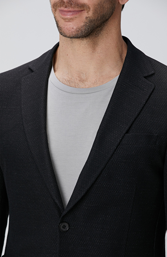 Siyah Keten Karışımlı Ceket