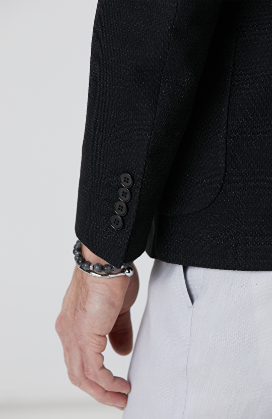 Siyah Keten Karışımlı Ceket