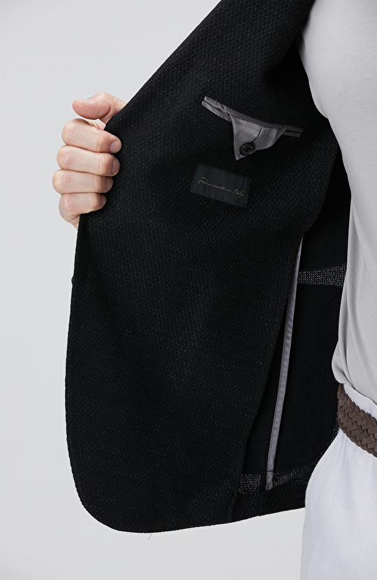 Siyah Keten Karışımlı Ceket