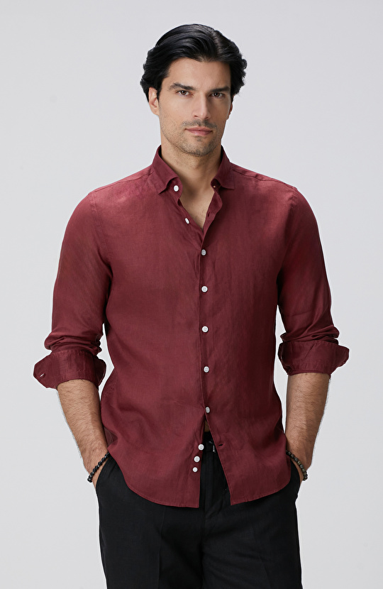 Bordo Keten Gömlek