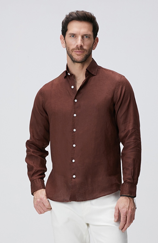 Kahverengi Keten Gömlek