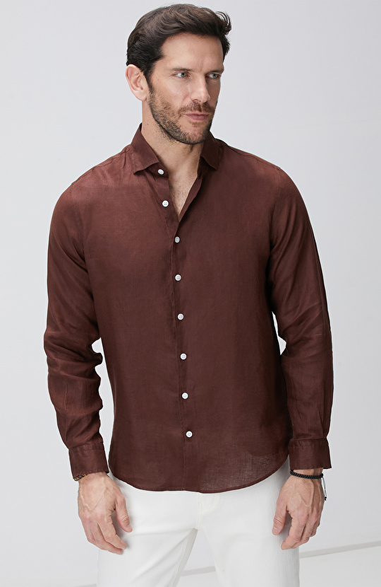 Kahverengi Keten Gömlek