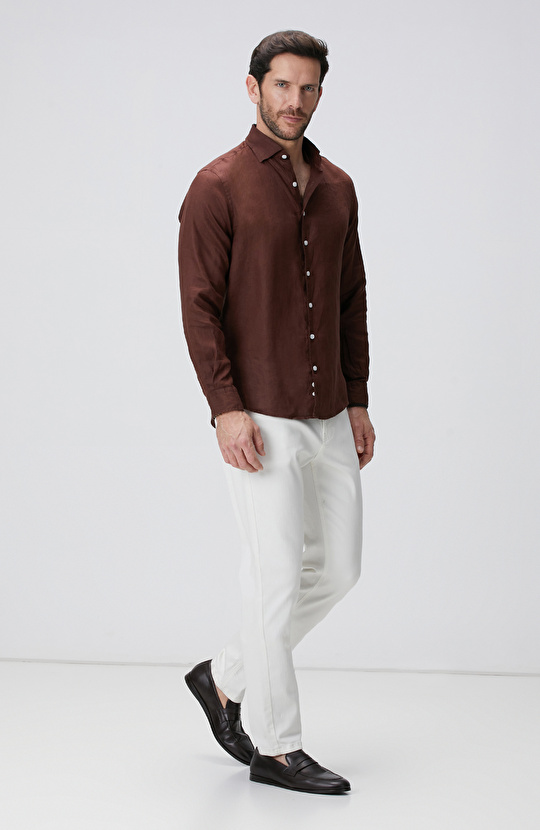 Kahverengi Keten Gömlek