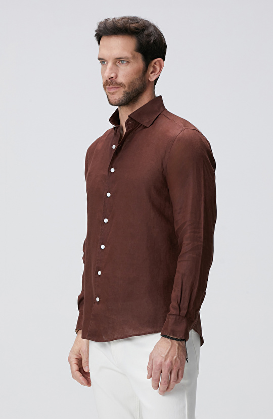 Kahverengi Keten Gömlek