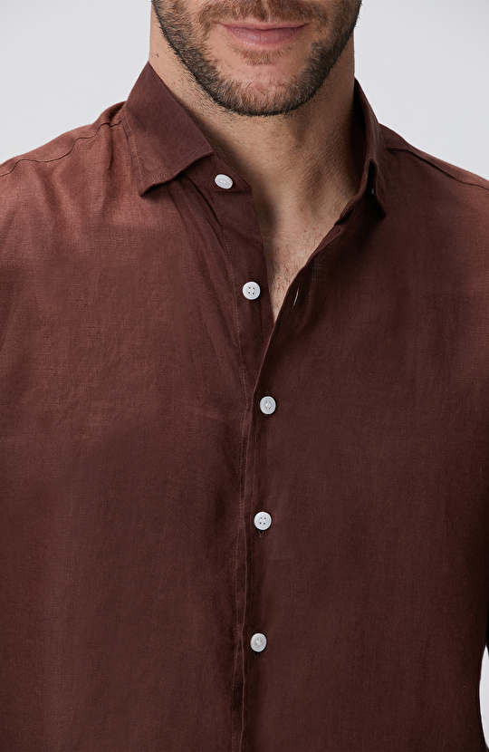 Kahverengi Keten Gömlek
