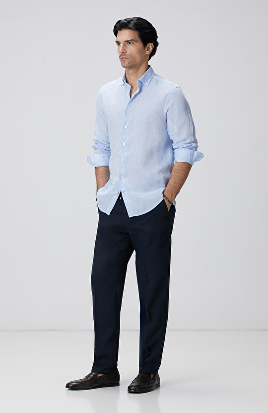 Açık Mavi Keten Gömlek