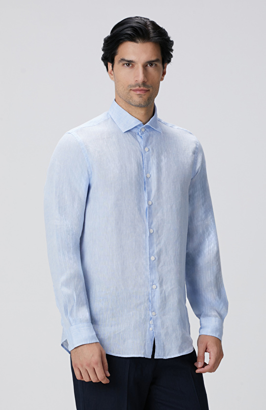 Açık Mavi Keten Gömlek