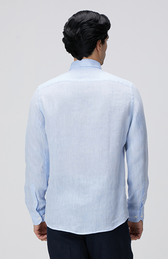 Açık Mavi Keten Gömlek