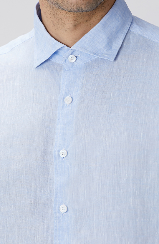 Açık Mavi Keten Gömlek