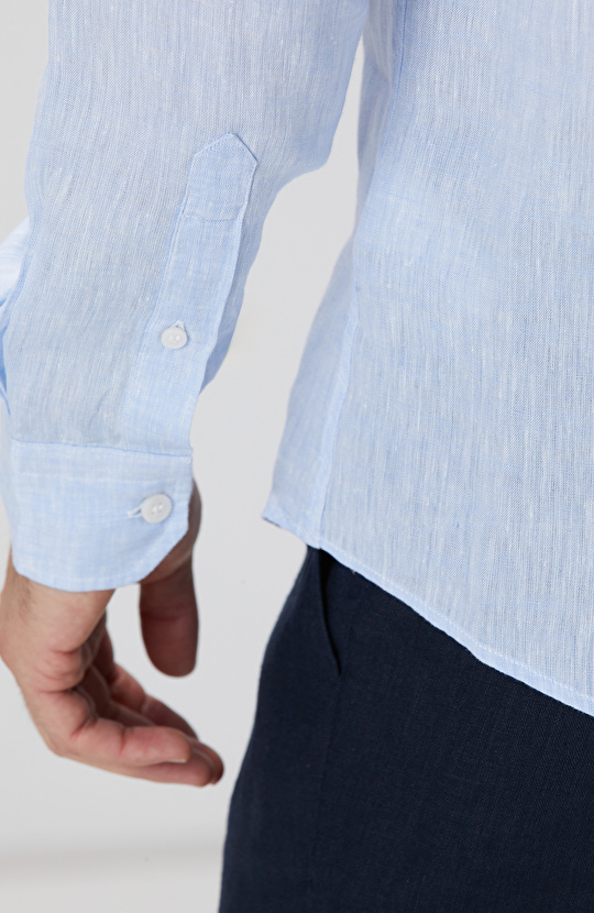 Açık Mavi Keten Gömlek