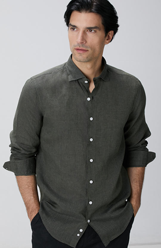 Haki Keten Gömlek