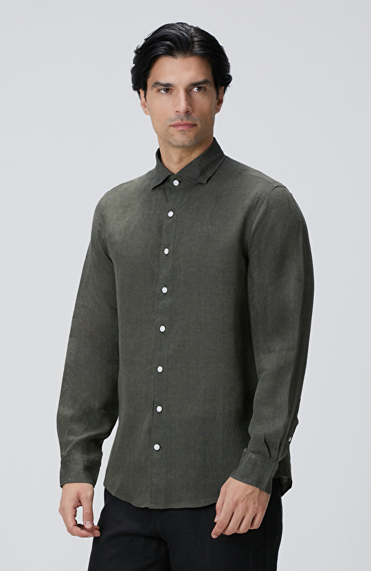 Haki Keten Gömlek