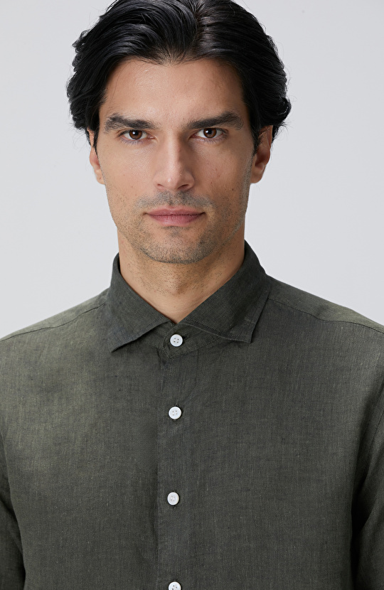 Haki Keten Gömlek