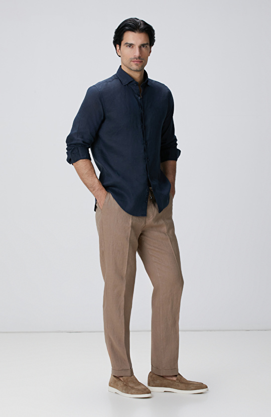 Lacivert Keten Gömlek