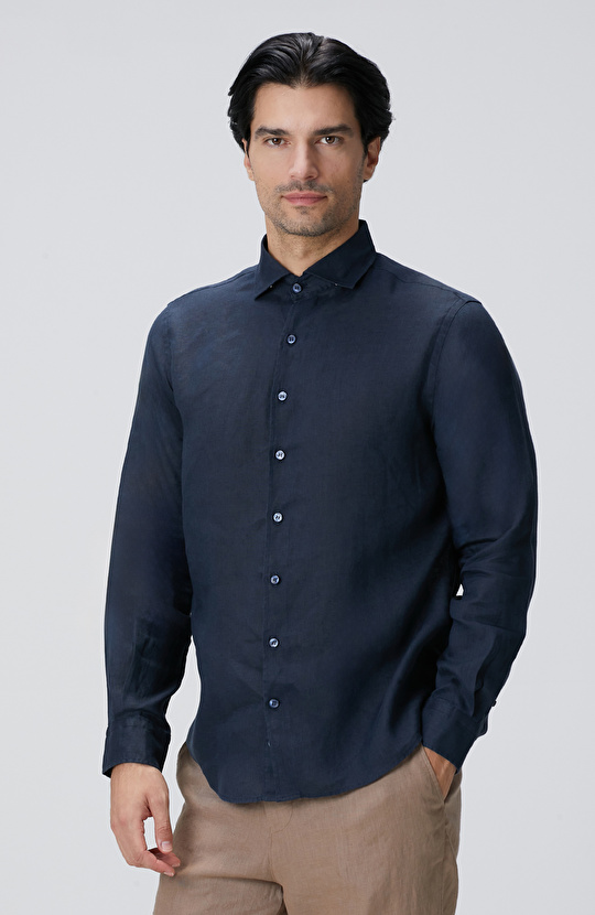 Lacivert Keten Gömlek