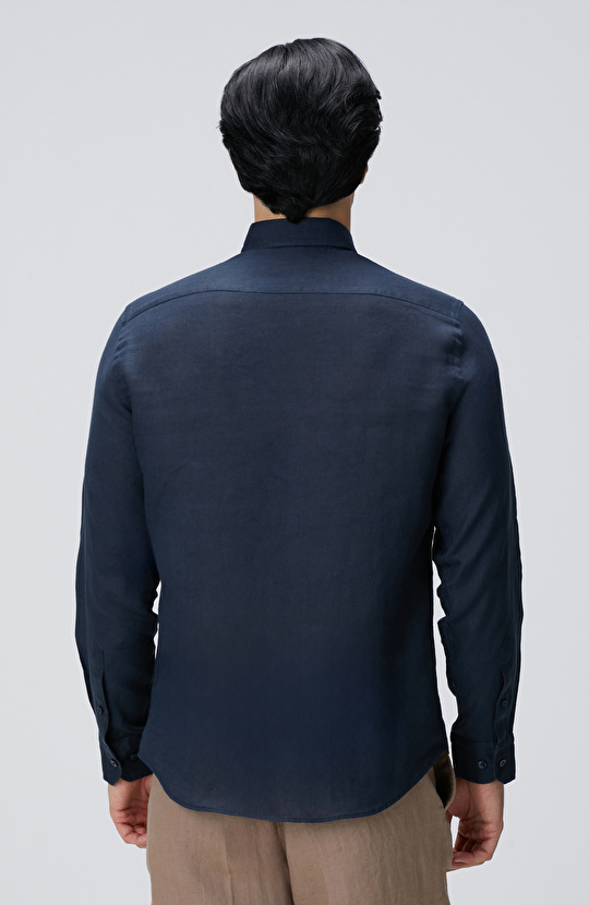 Lacivert Keten Gömlek