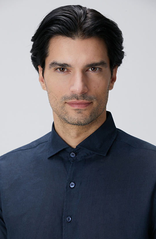 Lacivert Keten Gömlek