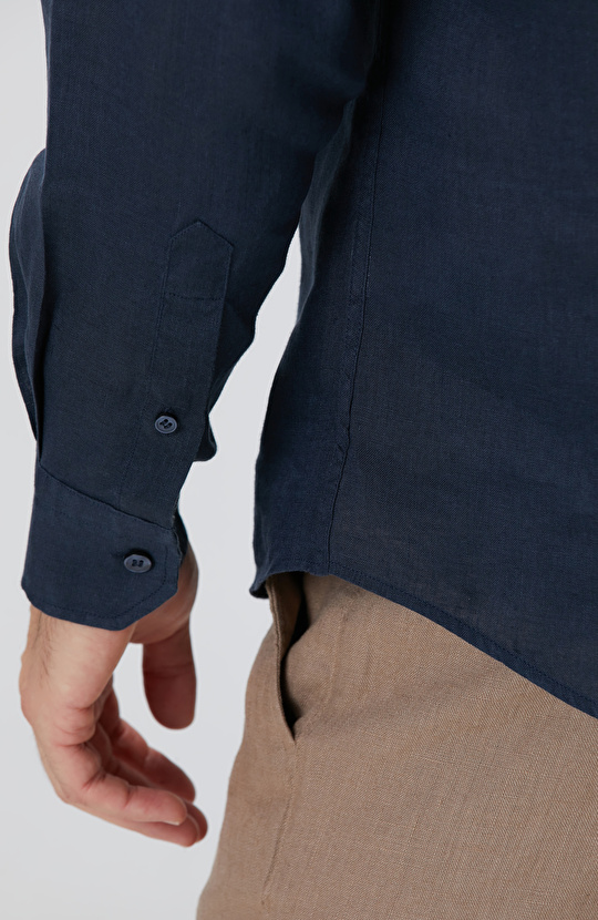 Lacivert Keten Gömlek