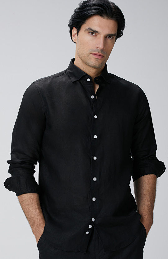 Siyah Keten Gömlek
