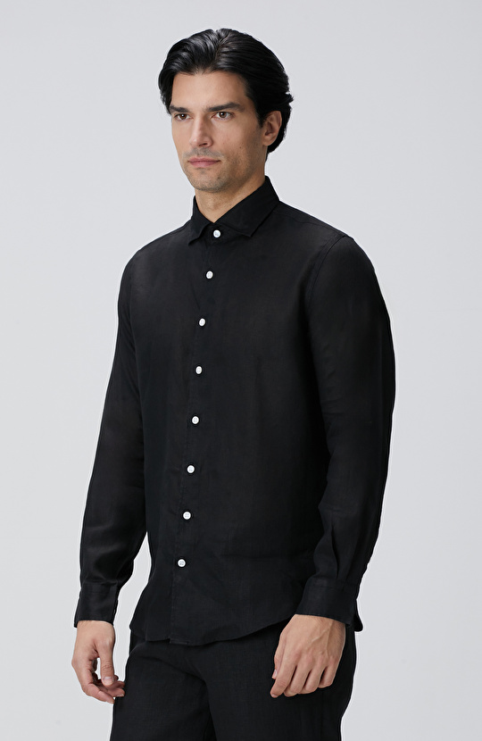 Siyah Keten Gömlek