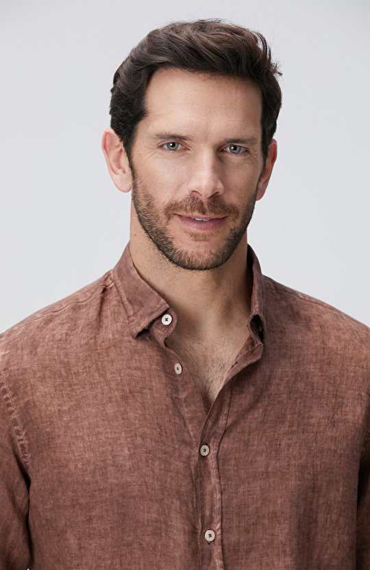 Kahverengi Keten Gömlek