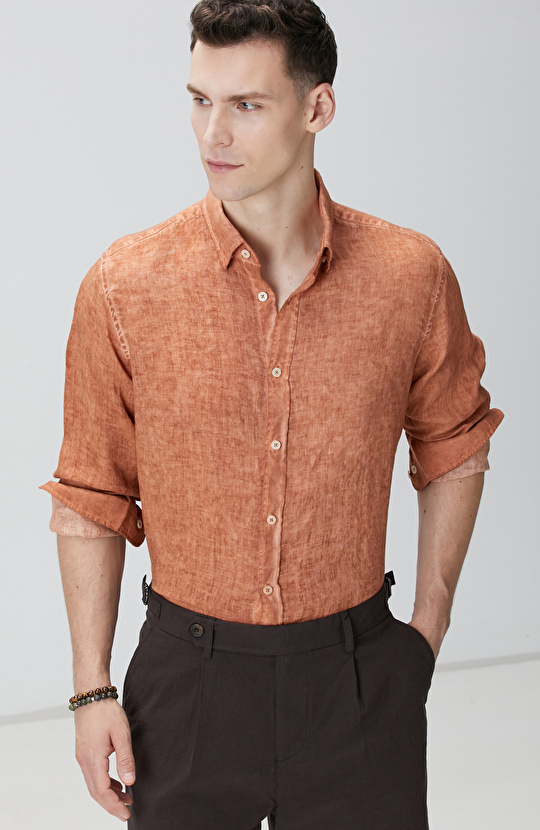 Turuncu Keten Gömlek