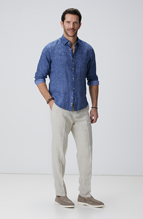 Lacivert Keten Gömlek