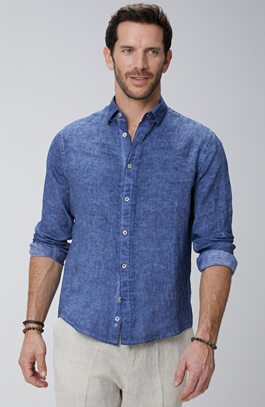 Lacivert Keten Gömlek