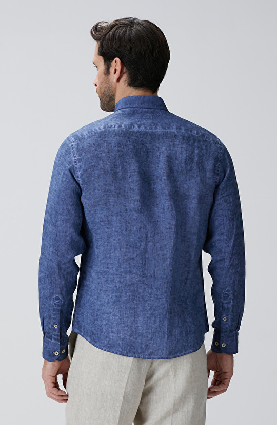 Lacivert Keten Gömlek