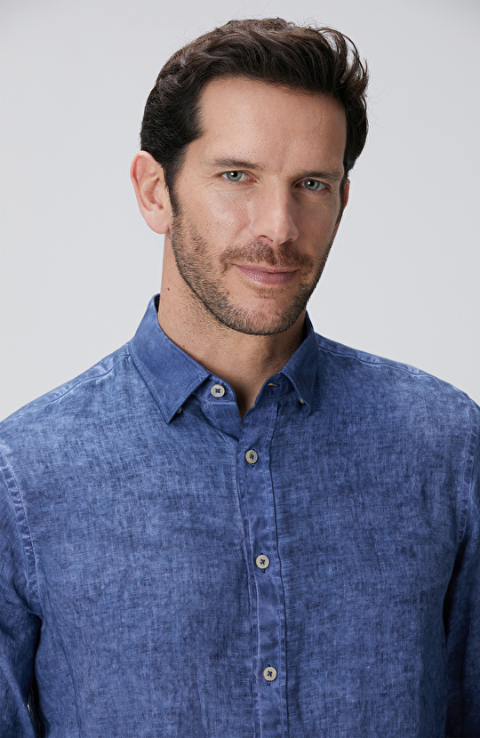 Lacivert Keten Gömlek