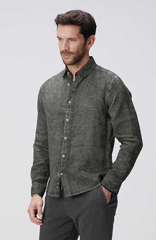 Haki Keten Gömlek