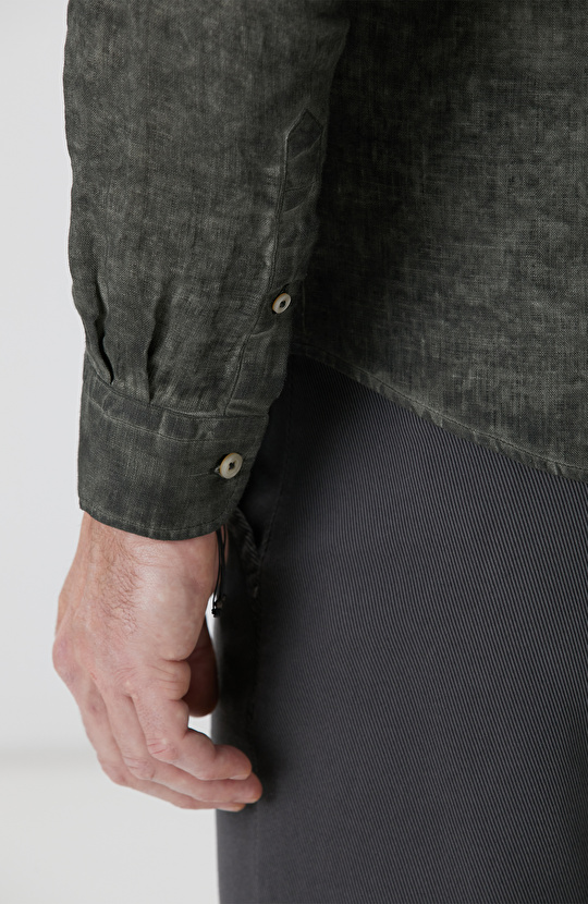 Haki Keten Gömlek