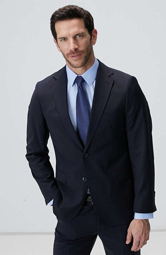 Lacivert Limited Loro Piana Kumaşından Üretilmiş Yün İpek Karışımlı Takım Elbise