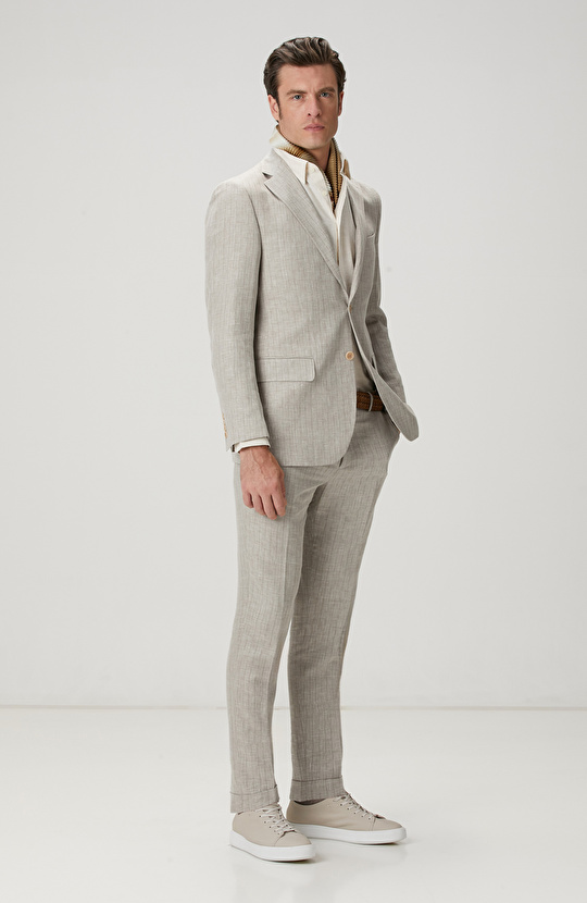 Bej Limited Loro Piana Keten İpek Karışımlı Takım Elbise