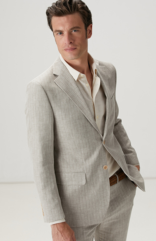 Limited Loro Piana Kumaşından Üretilen Bej Keten İpek Karışımlı Takım Elbise