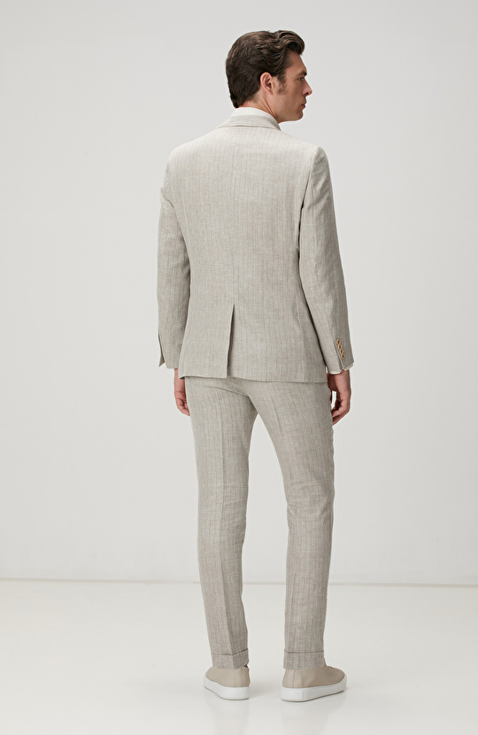 Limited Loro Piana Kumaşından Üretilen Bej Keten İpek Karışımlı Takım Elbise