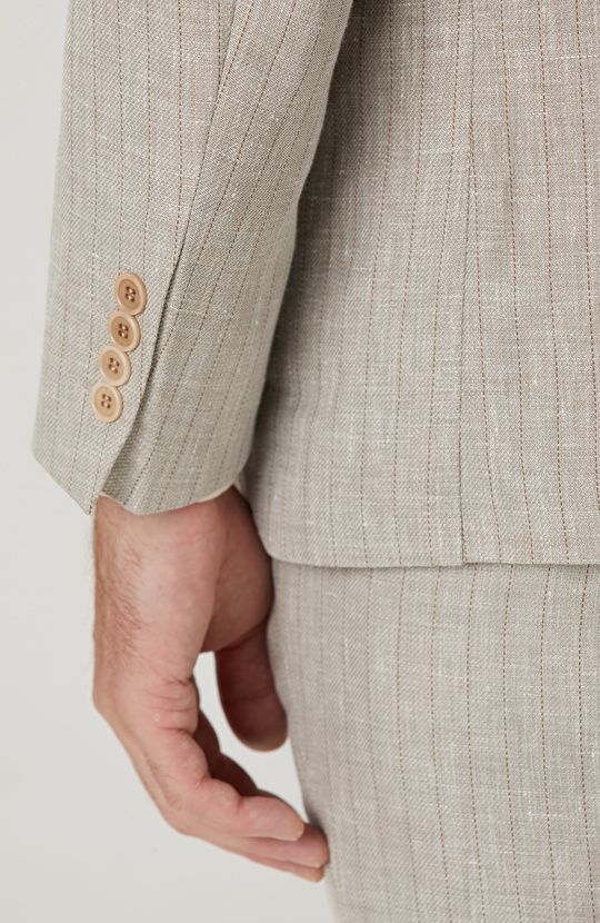 Limited Loro Piana Kumaşından Üretilen Bej Keten İpek Karışımlı Takım Elbise