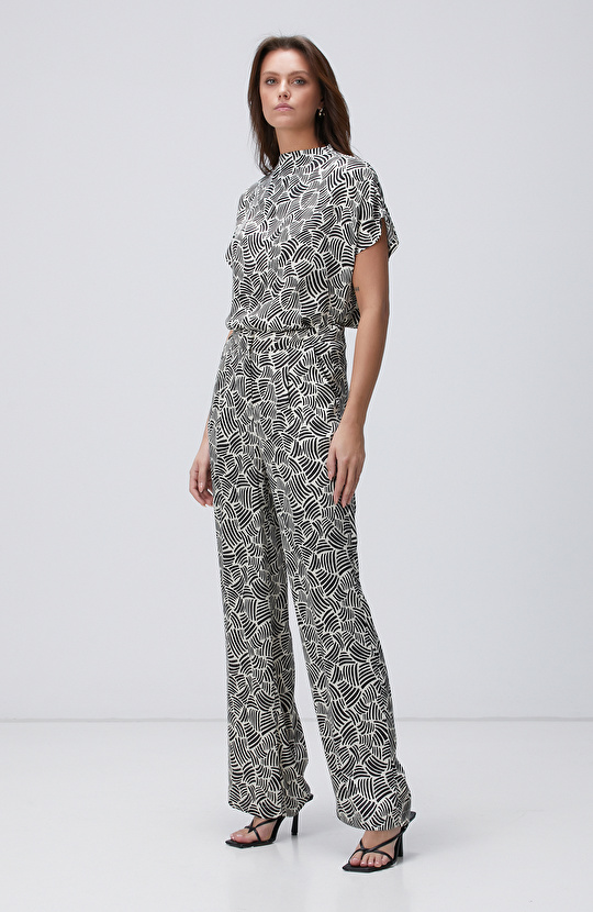 Siyah Kırık Beyaz Desenli Pantolon