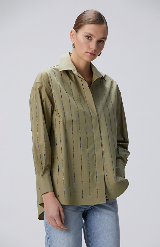 Yeşil Taş Baskılı Gömlek