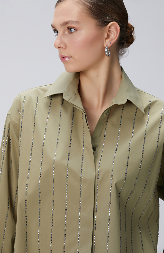 Yeşil Taş Baskılı Gömlek