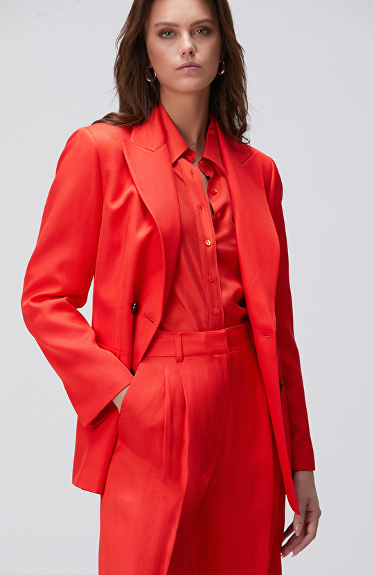 Kırmızı Keten Blazer Ceket
